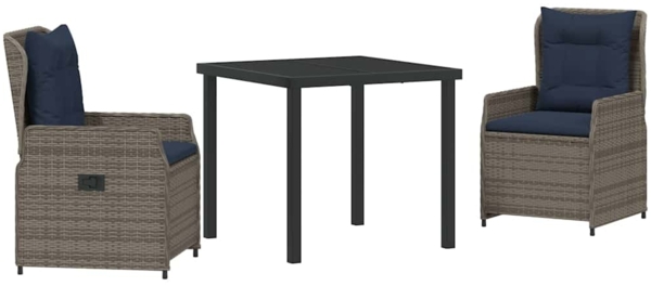 vidaXL Garten Essgruppe 3 pcs Grau Poly Rattan 3381030