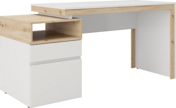 Santiago - Schreibtisch, Homeoffice Tisch, 1 offenes Fach, 1 Schublade, 1 Tür, beidseitig montierbar