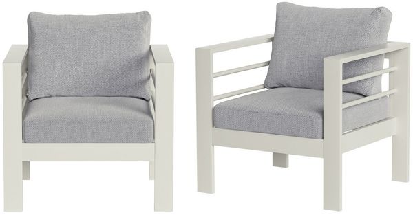 MeXo Gartensessel Relaxsessel outdoor 2 Sitzer Loungesessel Aluminium wetterfest (cremeweiß, harmonieren mit Licht bei Nacht, 2-St, Belastbarkeit pro Sitzplatz 140kg), 12cm Deluxe Relax-Sitzkissen, Balkonsessel für Balkon 2er-Set