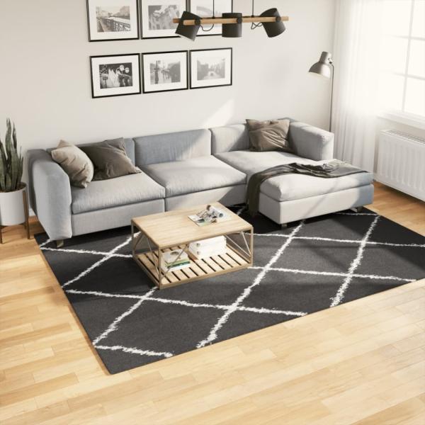 vidaXL Teppich Shaggy Hochflor Modern Schwarz und Creme 200x280 cm 375415