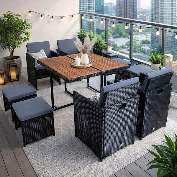 Polyrattan Sitzgruppe Gartenmöbel Set Rattanmöbel 8 Personen Gartenset Schwarz