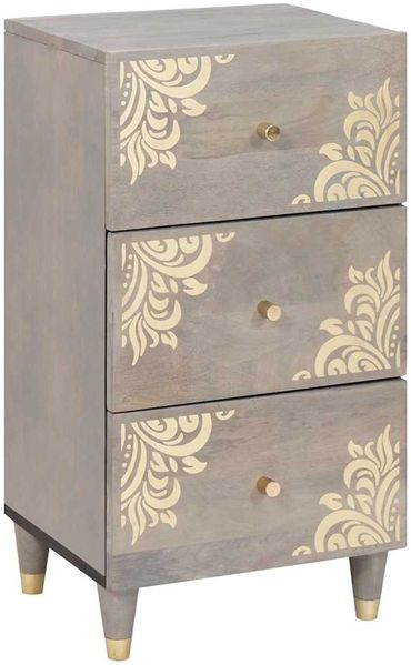 Sideboard, Kommode Grau und Gold 40 x 33 x 75 cm Massivholz Mango j1700p Bild 2
