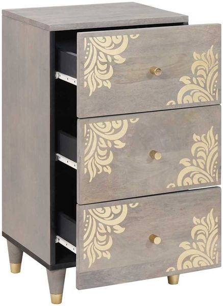 Sideboard, Kommode Grau und Gold 40 x 33 x 75 cm Massivholz Mango j1700p