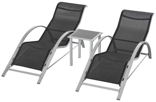 Outsunny Gartenliege Gartentischset Metall Mesh Silber 2 x Sessel 1 x Tisch, Liege, 3 St, Gartenliege, Dauerhaft und Atmungsaktiv
