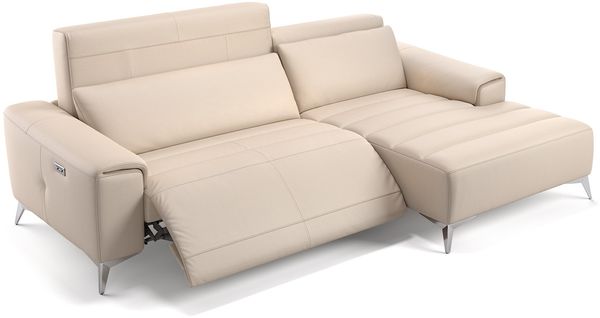 Sofanella Ecksofa BELLA Sofalandschaft Funktionscouch Ledercouch in Creme M: 266 Breite x 100 Tiefe