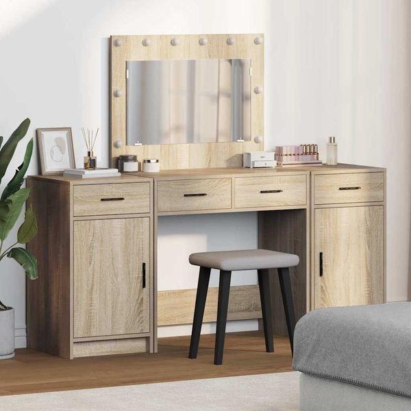 vidaXL Schminktisch mit Spiegelbeleuchtung 3 pcs Braun Holzwerkstoff 3334247