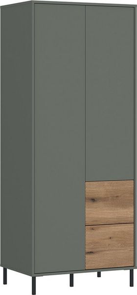 Lomadox Kleiderschrank PARMA-129 in grau-grün, kombiniert mit Eiche Nb, 2 Türen, 2 Schubkästen