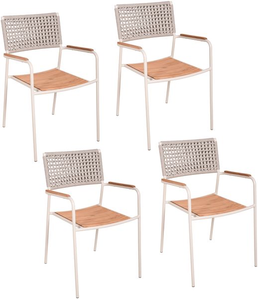 Gartenstuhl MILA 4er Set - Teak Weiß 84x55x54cm | Stapelstuhl Essstuhl Terrassenstuhl