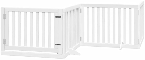 vidaXL 4-tlg. Hundetor mit Tür Faltbar Weiß 320 cm Pappelholz 352249