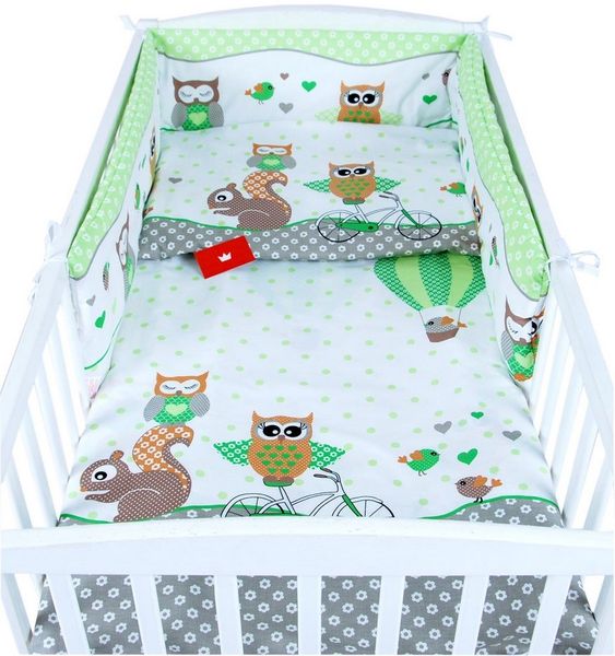 BabyLux Bettnestchen BABYLUX Bettumrandung NESTCHEN Bettnestchen 210 x 30 cm Babybett, 55. Eule Grün Nestchen