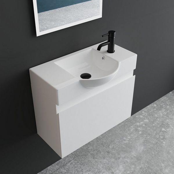 Alpenberger Badmöbel-Set Waschbecken mit Unterschrank 55 cm Breit, (Badezimmermöbel Waschtisch, Badschrank Schmal), Waschbeckenunterschrank mit Softclose
