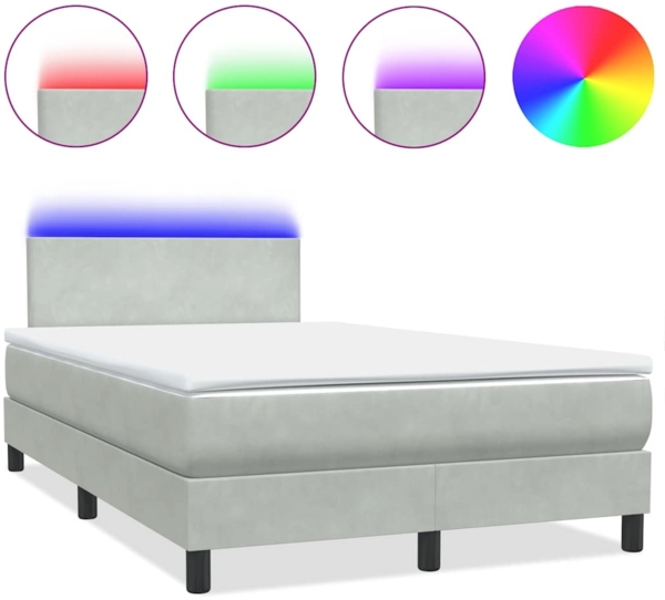 vidaXL Boxspringbett mit Matratze & LED Hellgrau 120x220 cm Samt 3316731