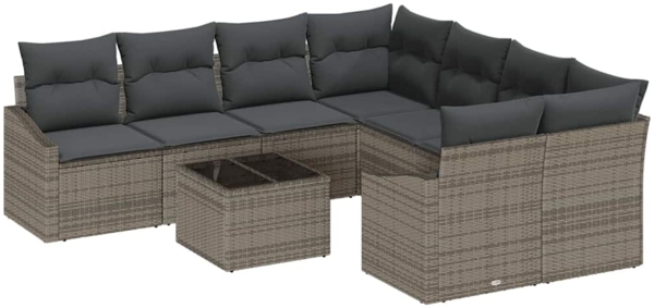 vidaXL Sofa Set mit Kissen mit Speicher 9 pcs Grau Poly-Rattan 3355328
