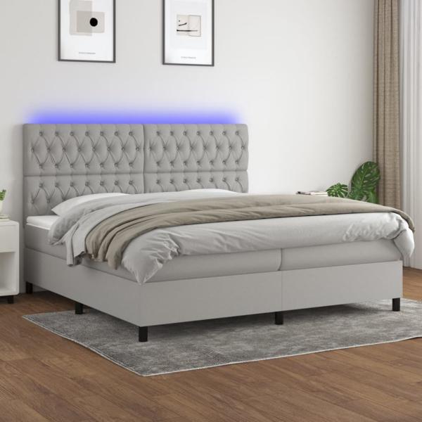 Boxspringbett mit Matratze & LED Stoff Hellgrau 200 x 200 cm, Härtegrad: H2 [3135141]