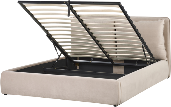 Bett mit Stauraum BAJONNA 160 x 200 cm Samtstoff Beige