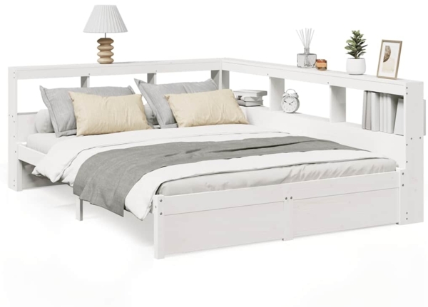 vidaXL Massivholzbett mit Regal ohne Matratze Weiß 140x190 cm Kiefer 3324361