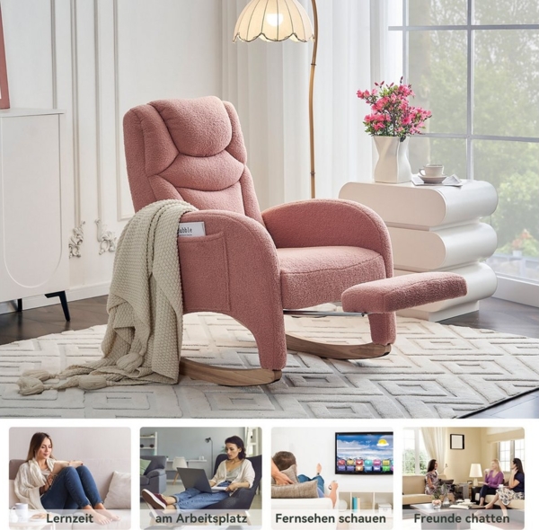 BlingBin Schaukelstuhl Relaxsessel (1 St), Wohnzimmersessel mit Armlehnen und Fußstütze Teddystoff Bild 2