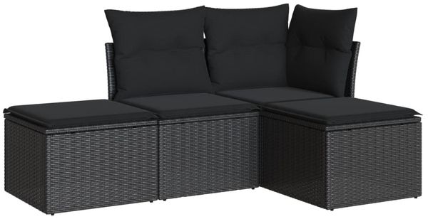 vidaXL 4-tlg. Garten-Sofagarnitur mit Kissen Schwarz Poly Rattan 3217475 Bild 2