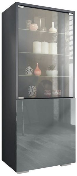 Vladon Standvitrine Granada (Vitrinenschrank, mit Glastür und Glaseinsatz) Anthrazit matt/Grau Hochglanz (50 x 122,5 x 34,5 cm)