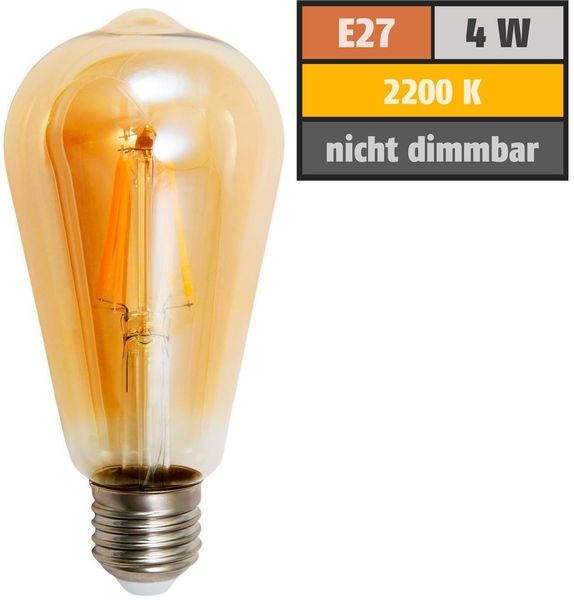 LED Vintage Leuchtmittel, 4 Watt, Glas, E27, warmweiß, DxH 6,4x14 cm