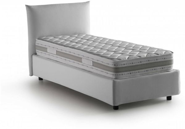 Dmora Einzelbett Azeglio, Bettkasten mit Stoffbezug, 100 % Made in Italy, Öffnung vorne, inklusive Matratze 80 x 190 cm, Weiß