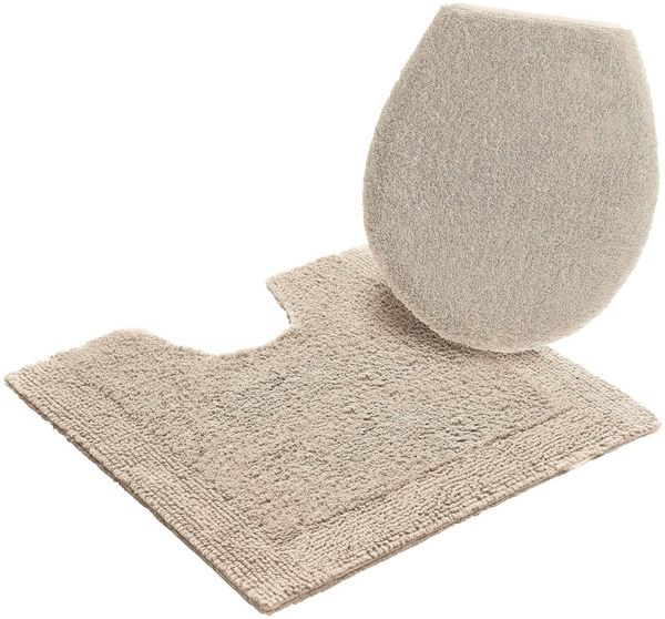 my home Badematte Kapra, Badvorleger, Badezimmer Teppich, Höhe 14 mm, beidseitig nutzbar, fußbodenheizungsgeeignet, strapazierfähig, Baumwolle, 2-tlg. Stand-WC Set, mit Bordüre, Badteppich, Badematte