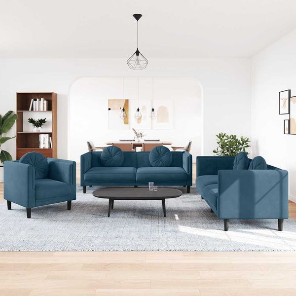 vidaXL 3-tlg. Sofagarnitur mit Kissen Blau Samt 3209255