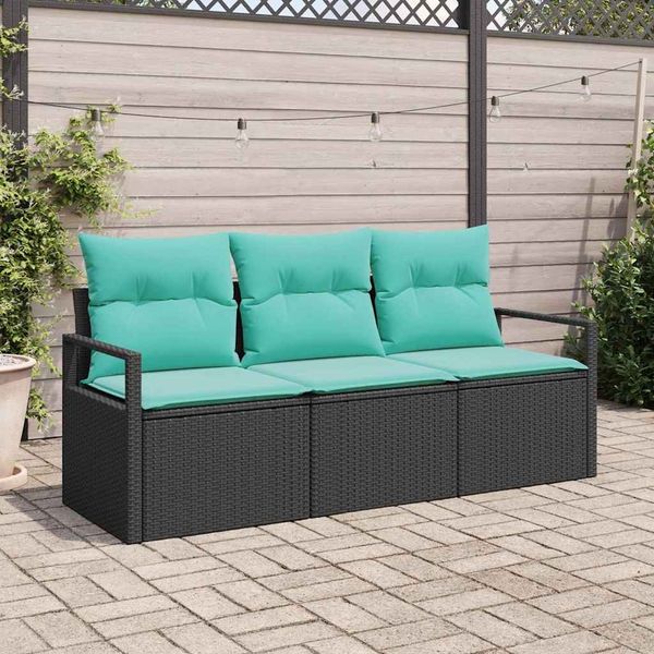 vidaXL Sofa Set mit Kissen 3 pcs Schwarz Poly Rattan 3346246