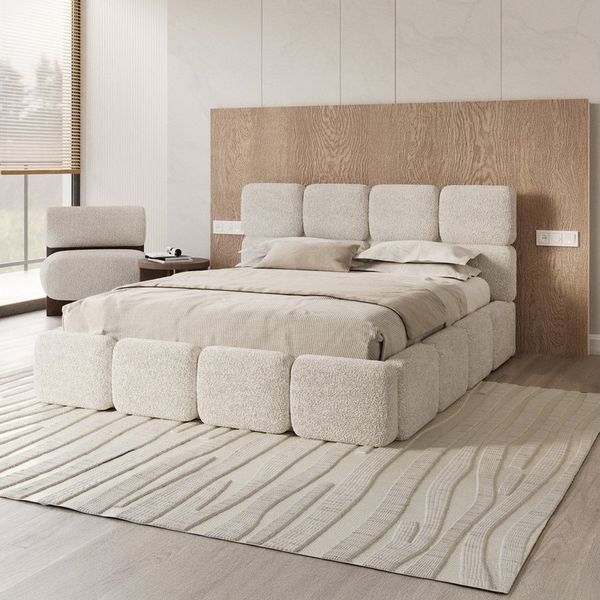 FDM Polsterbett CLOUDY Bettgestell Bett 140x200, 160x200, 180x200 cm Bestseller (verfügbar 140x200 160x200 180x200cm, Bettrahmen, Bett, mit großen gepolsterten Kopfteil, mit Bettkasten zum aufklappen), Hebbarer Metallrahmen, Bettkasten, ohne Matratze