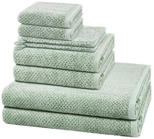Cawö Pure 8 tlg. Frottier-Set - 2 X Handtuch (50 X 100cm), 2 X Duschtuch (80 X 150cm), 2 X Gästetuch (30 X 50cm), 2 X Waschhandschuh (16 X 22cm) - 494 g/m2 - Eukalyptus