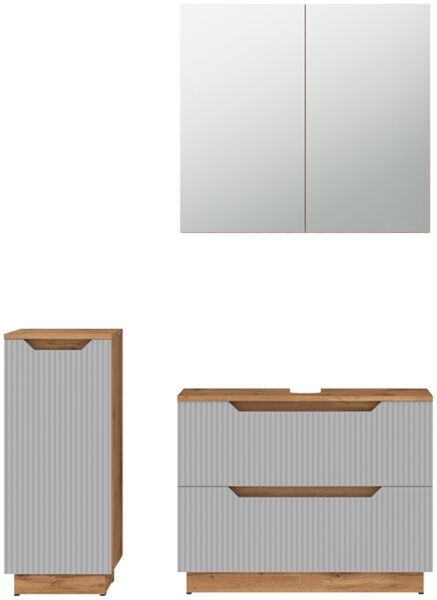 Badmöbel-Set Lotta Eiche/grau gestreift 3 Teile Vicco