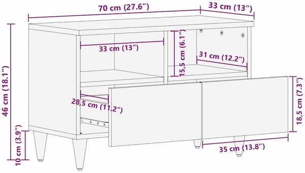 vidaXL TV-Schränk Honigbraun 70 x 33 x 46 cm Massivholz Mango 4018737 Bild 11