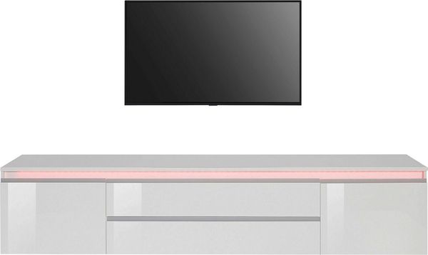 Home affaire Lowboard Magic,Lowboard,TV-Kommode,TV-Möbel,TV-Bank, Hochglanzlackiert, Alugriff, 2 Türen, 2 Schubkästen,B/T/H 240×40×55 cm