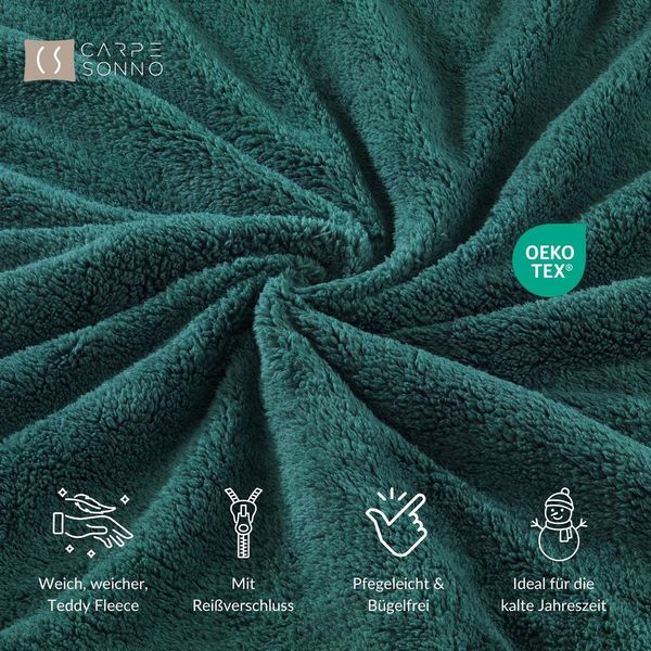Carpe Sonno Bettwäsche 135x200 Teddy Plüsch Kuschel Bettwäsche Winter Fleece Warm Bettbezug, Microfaser-Fleece, 2 teilig, Extra weiche Winterbettwäsche Uni einfarbig Grün