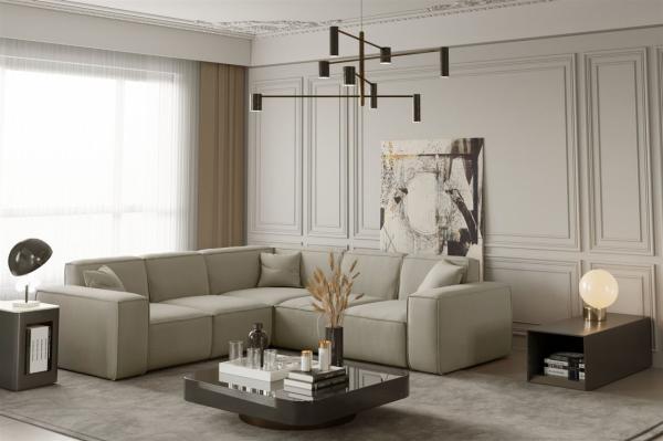 Ecksofa Designersofa CELES in Stoff Opera Velvet Creme Seite Universal