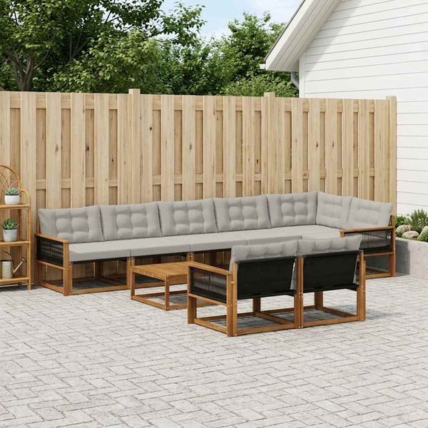 vidaXL Outdoor-Sofagarnitur mit Kissen 9 pcs Natürlich und Hellgrau 3381519