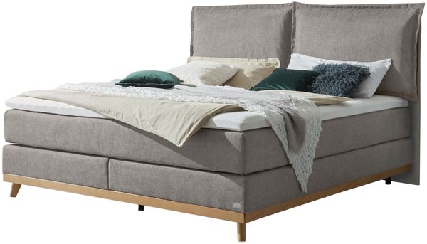 Imelda Boxspringbett grau Eiche MassivholzPolyester/Polyamid/Viskose 214cm x 143cm x 115cm
