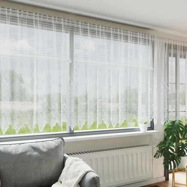 vidaXL Spitzenvorhang mit Vorhängen Floral Weiß 160 x 750 cm Polyester 4107830