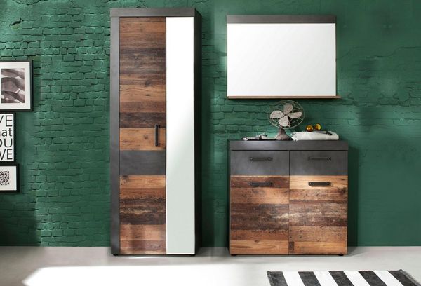 INOSIGN Garderoben-Set Ilana, (Set, 3-St), Garderobenmöbel im modernen Industrial Style mit antikfarbenen Griffen