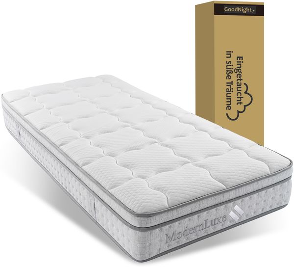 Novelux 7-Zonen Hybrid-Matratze 90x200 cm H3 – Ergonomische Taschenfederkernmatratze mit Kaltschaum, 25 cm Höhe, Atmungsaktiv, bis 140 kg, Allergiker, Weiß
