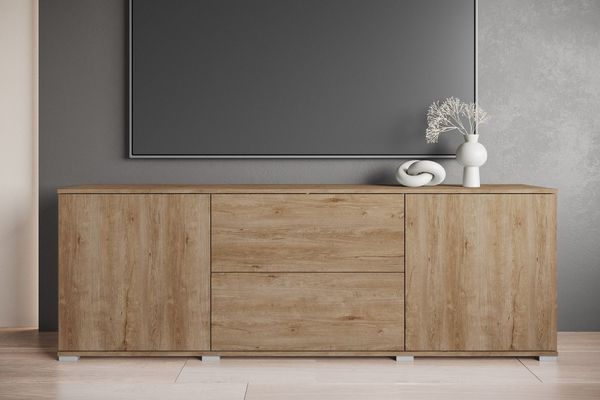 OTTO home Lowboard Kenia (1 St), 2 Türen, 2 Schubladen, Breite 180 cm, höhenverstellbare Einlegeböden