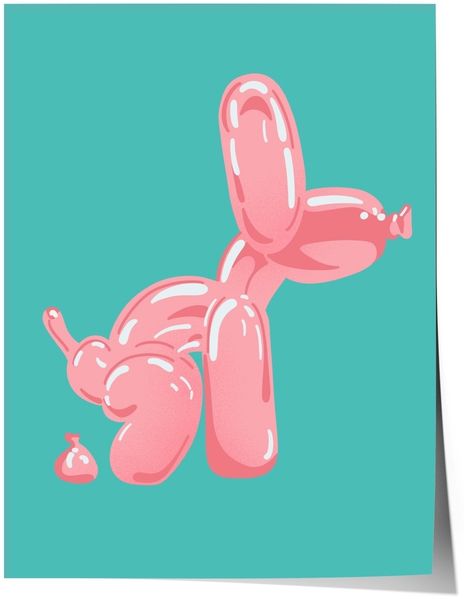 Pink Balloon Dog Poster · Pop Art Hund Illustration · Moderne Minimalistische Wandkunst · Print ohne Rahmen - 21x30 cm