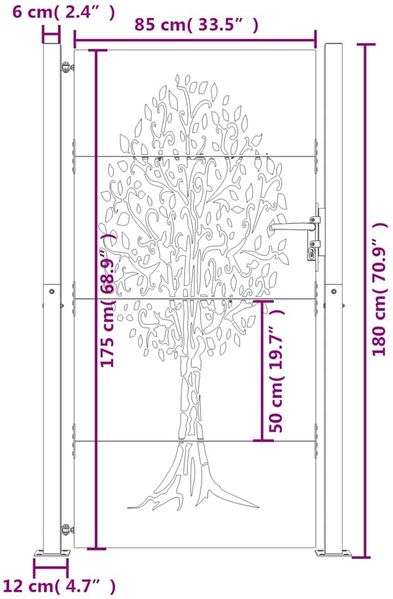 vidaXL Gartentor 100x175 cm Cortenstahl Baumdesign 153218 Bild 9