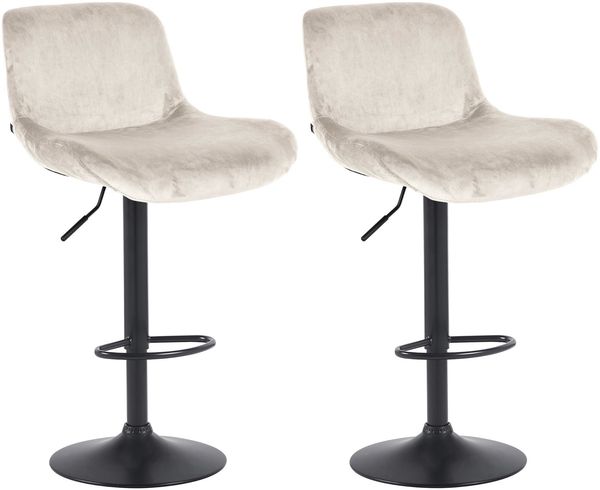 2er Set Barhocker PONOR - Samt Creme 50x50x85 cm Schwarz | Barstuhl Höhenverstellbar Mit Lehne Drehbar Tresenhocker Tresenstuhl Kneipenhocker