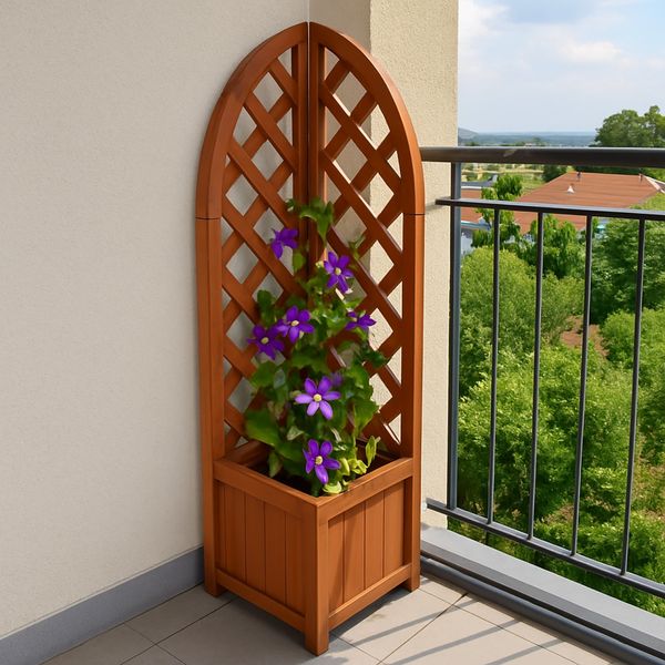 HTI-Living Pflanzkübel Pflanzkübel mit Rankgitter Heidi Braun (Stück, 1 St, 1x Pflanzkübel mit Rankgitter), Blumenkasten mit Spalier Holz