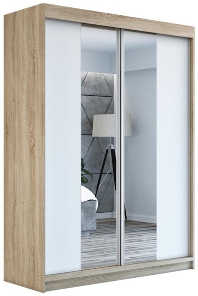 Schwebetürenschrank NEO 2-türig Schrank 180 cm (mit Spiegel) Farbe: Sonoma , weiß