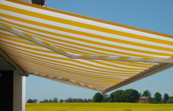 Elektrische Kassettenmarkise T124, Markise Vollkassette 5x3m ~ Acryl Gelb/Weiß