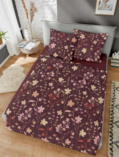 Dormisette Edel Biber Bettwäsche 135x200 Blütenzweige beere rosa Gräser 2446-21 Bild 2