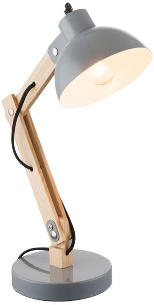 Tischleuchte, Holz, hell, Metall, grau, 1,5 m Kabel