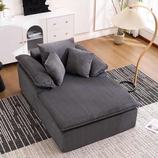 Flieks Relaxsessel Einzelsofa, Lesesessel rahmenlos mit breiten Armlehnen & 3 Kissen, Cord, Grau